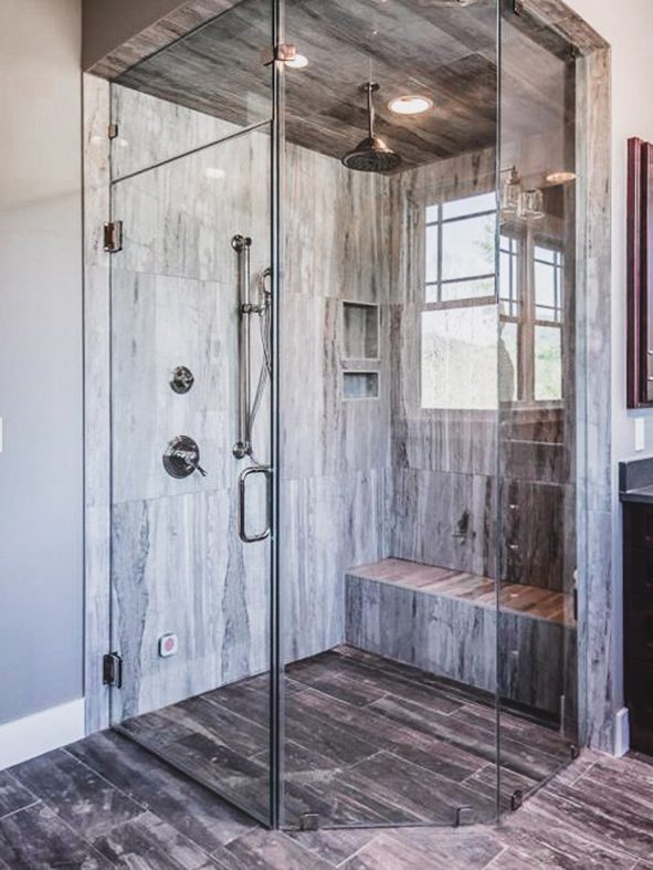 Walk-in shower with niche bench